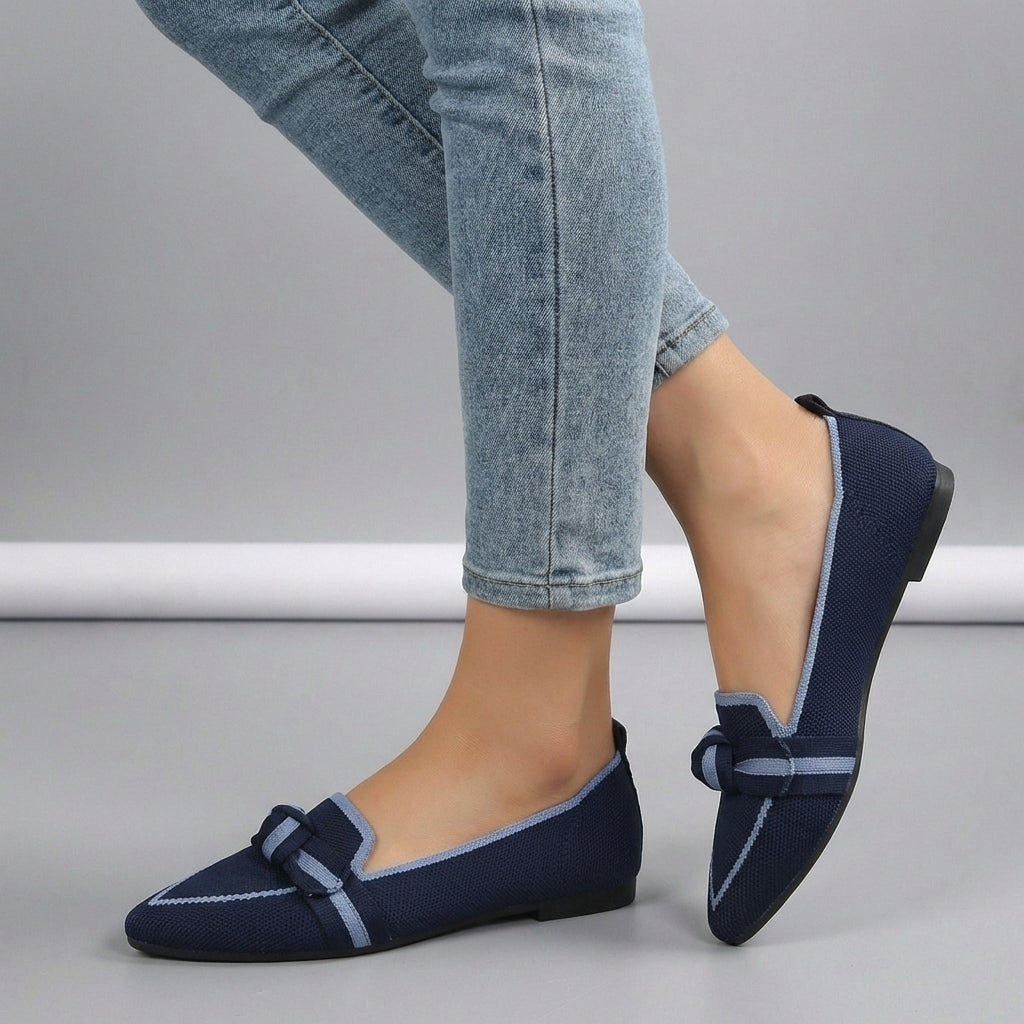 Elegant Knitted Pointed Toe Slip-On Loafers with Knotted Accent