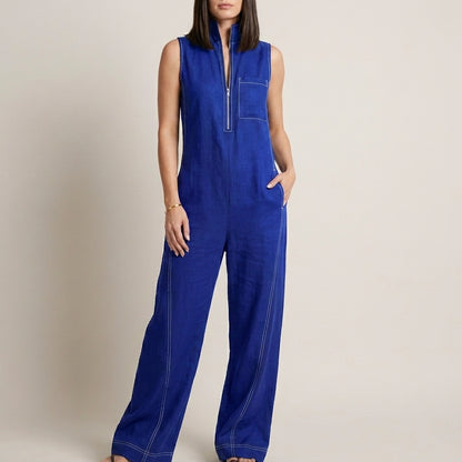 Relaxed Sleeveless Zip-Neck Wide-Leg Jumpsuit