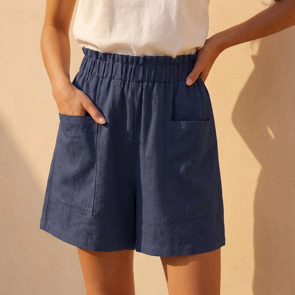 Relaxed Paperbag Waist Shorts with Patch Pockets for Casual Daywear