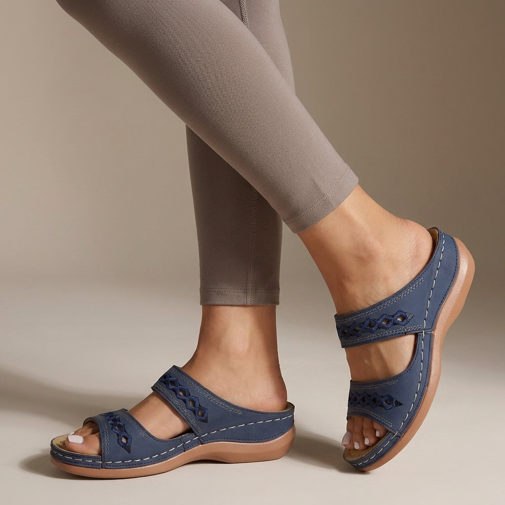 Hershey Orthopedic Wedge Slip-On Sandals with Cut-Out Strap Detail