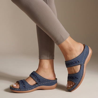 Hershey Orthopedic Wedge Slip-On Sandals with Cut-Out Strap Detail