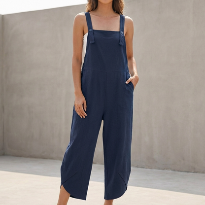 Oversized Wide-Leg Suspender Jumpsuit with Square Neckline and Pockets
