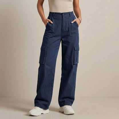 High-Waist Cargo Pants with Relaxed Wide-Leg Streetwear Fit