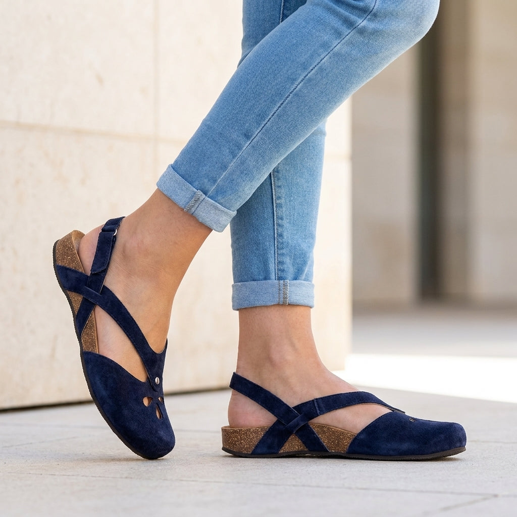 Adjustable T-Strap Sandals with Floral Cutout and Contoured Midsole