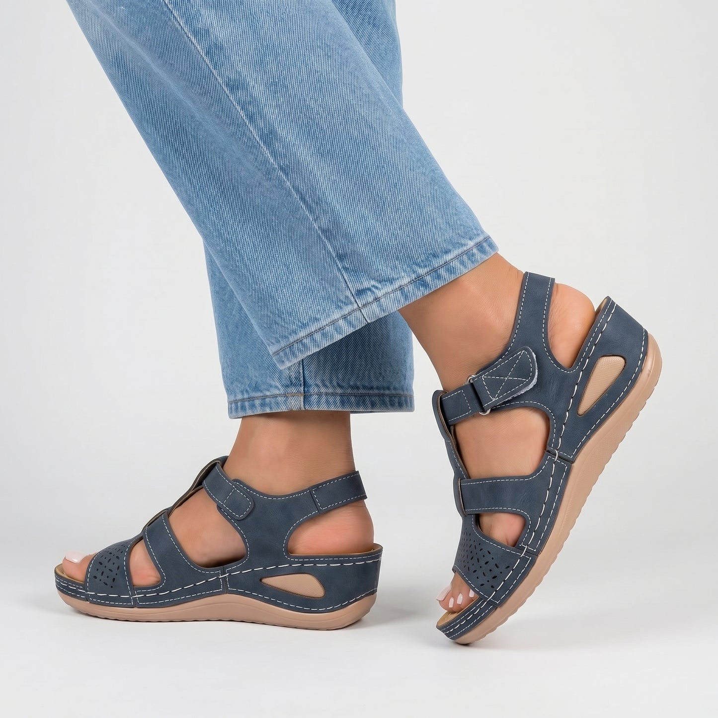 Elevated Platform Wedge Sandals with Laser-Cut Cross-Strap and Cushioned Sole for Everyday Comfort