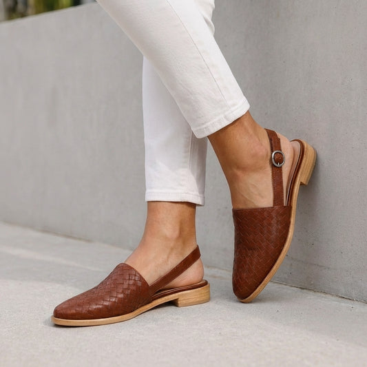 Luxury Woven Slingback Flats with Adjustable Ankle Strap