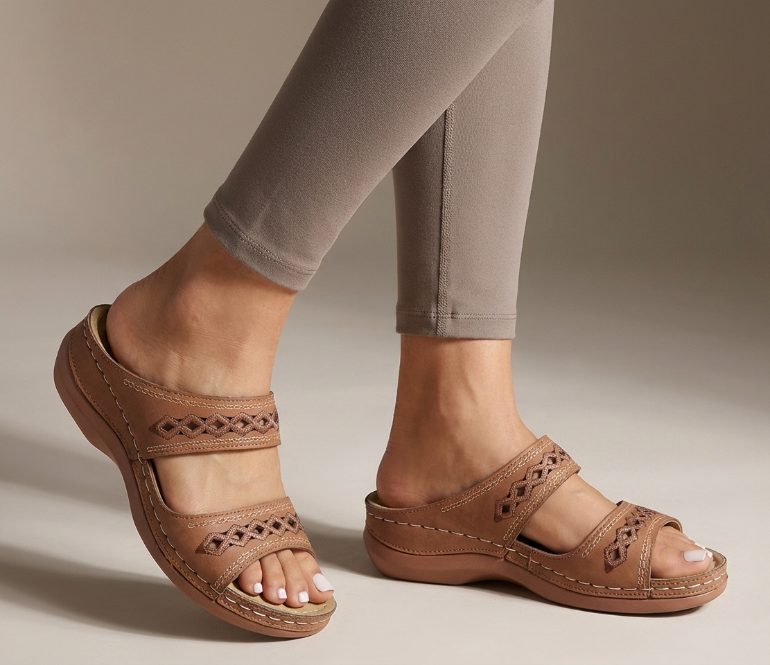 Hershey Orthopedic Wedge Slip-On Sandals with Cut-Out Strap Detail