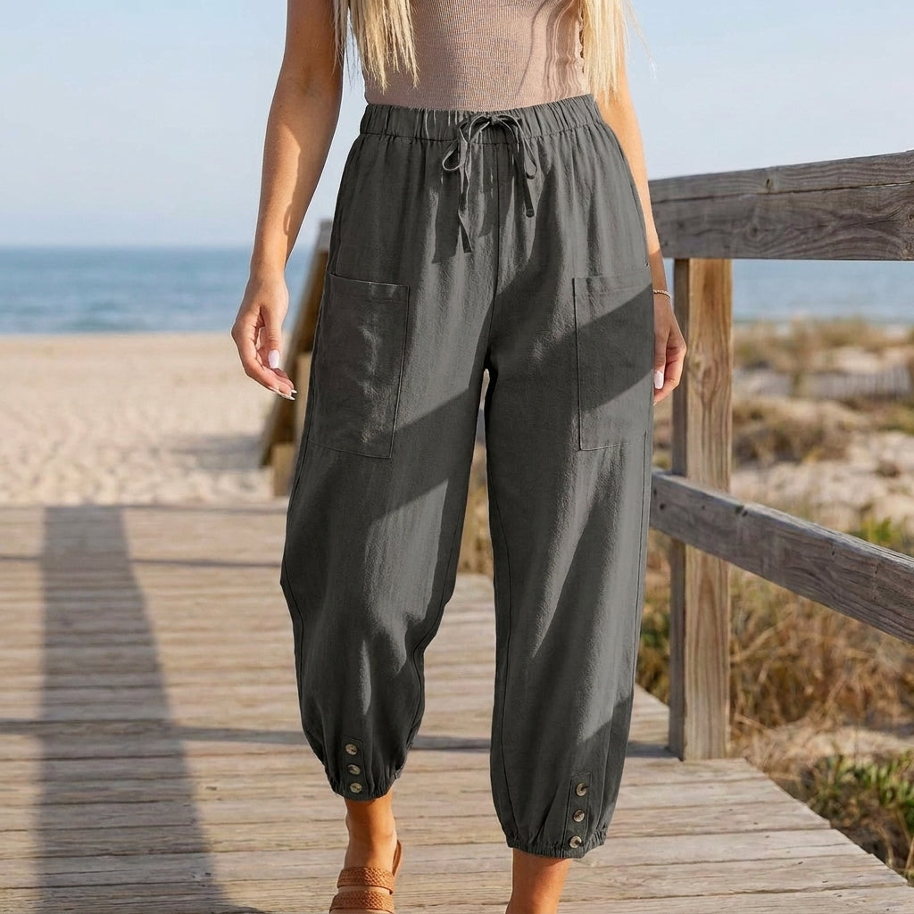 Relaxed High-Waisted Cropped Wide-Leg Pants with Drawstring Waist