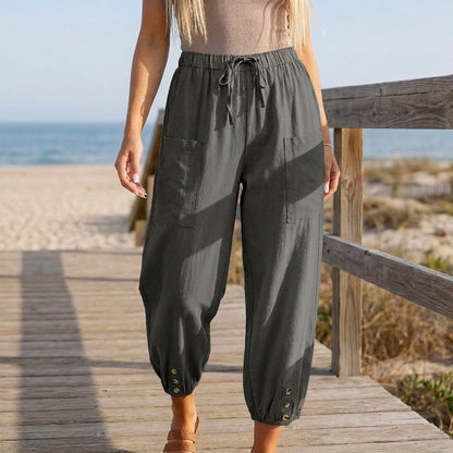 Relaxed High-Waisted Cropped Wide-Leg Pants with Drawstring Waist