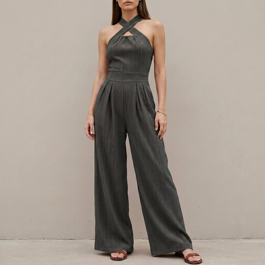 Elegant Cross Halter Wide Leg Jumpsuit