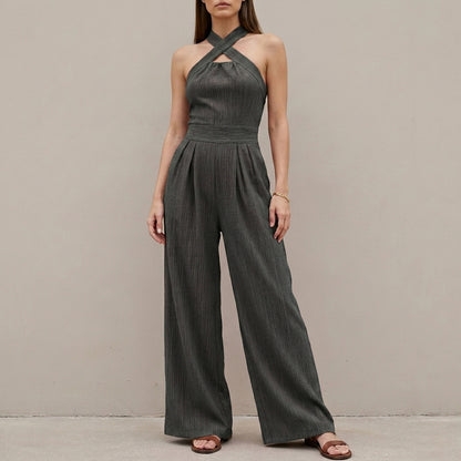 Elegant Cross Halter Wide Leg Jumpsuit