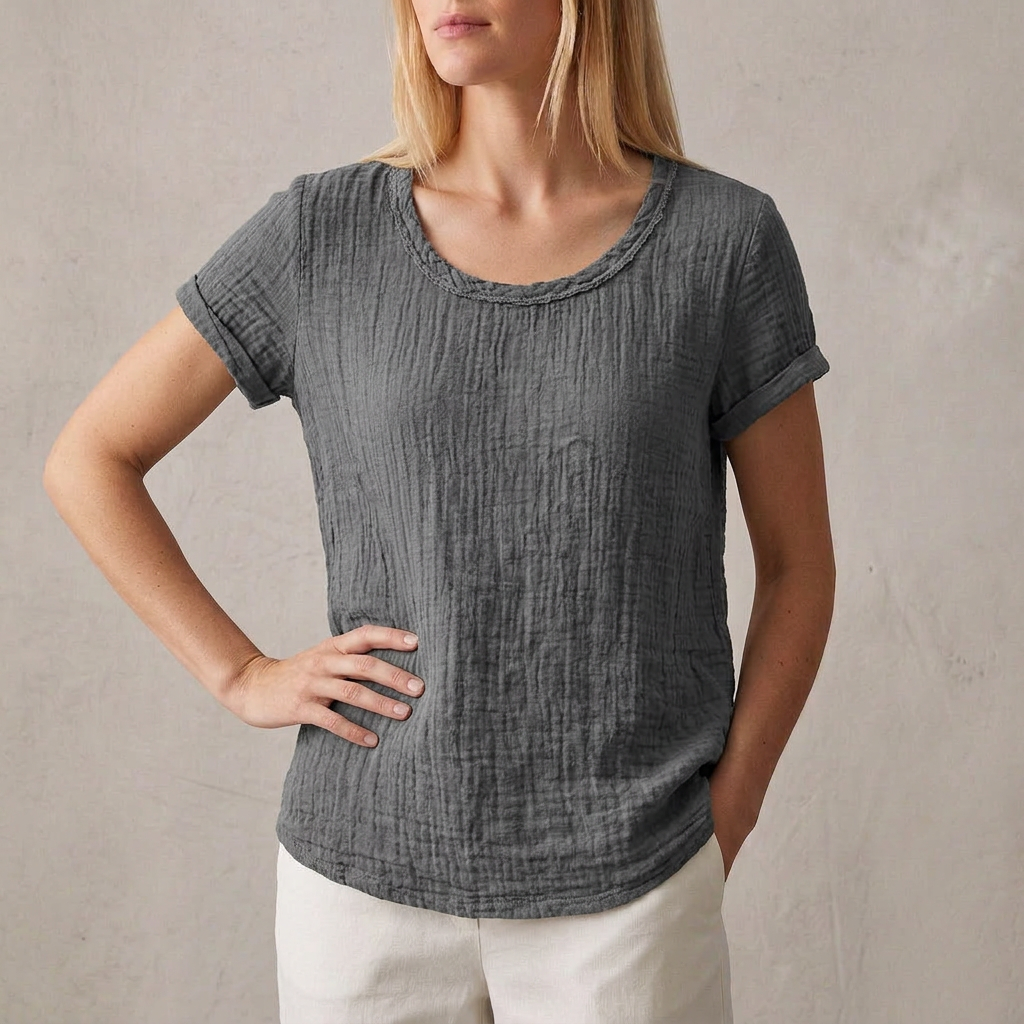 Relaxed Fit T-Shirt with Rounded Hem and Cuffed Sleeves