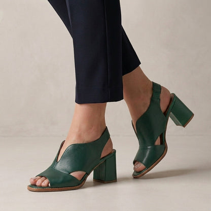 Sculpted Open-Toe Block Heel Slingback Sandals