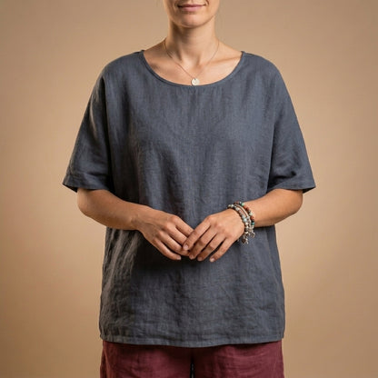 Relaxed Scoop Neck T-Shirt with Curved Hem