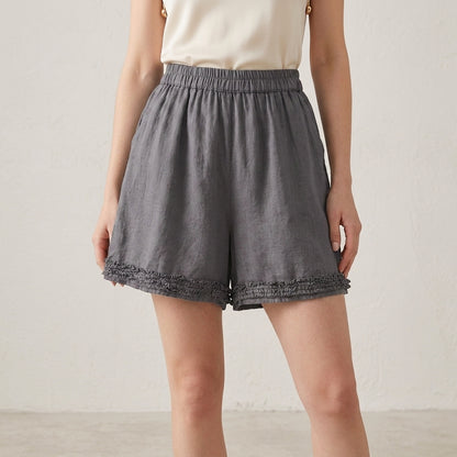Ruffle Hem Relaxed Summer Shorts with Elastic Waist