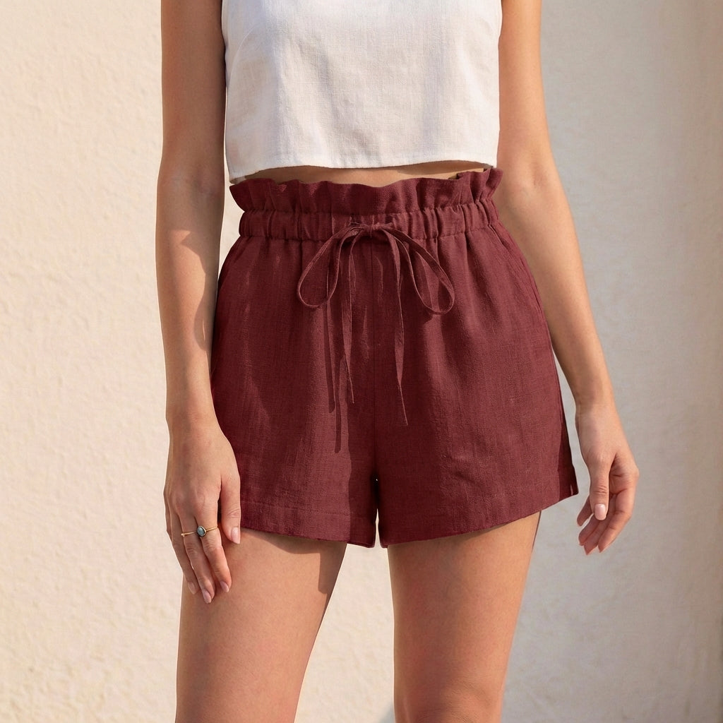 Relaxed Paper-Bag Waist Shorts with Drawstring Detail