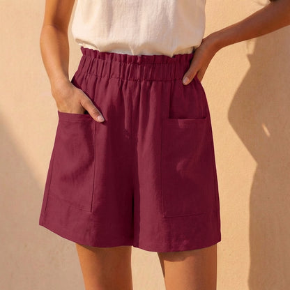 Relaxed Paperbag Waist Shorts with Patch Pockets for Casual Daywear