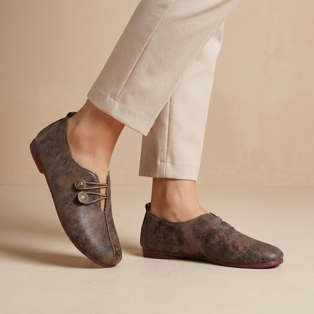Vintage-Inspired Slip-On Flats with Button Accent
