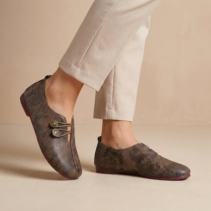 Vintage-Inspired Slip-On Flats with Button Accent
