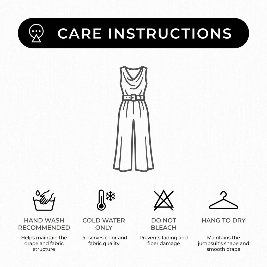 Draped Cowl Neck Jumpsuit with Belted Waist and Wide Leg