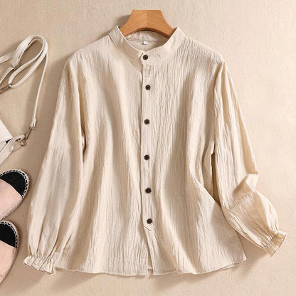 Breezy Artisan Crinkle Cotton Blend Tunic Blouse