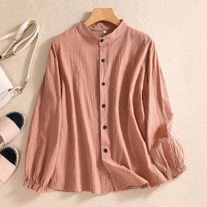 Breezy Artisan Crinkle Cotton Blend Tunic Blouse