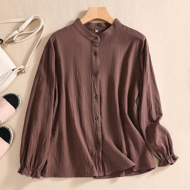 Breezy Artisan Crinkle Cotton Blend Tunic Blouse