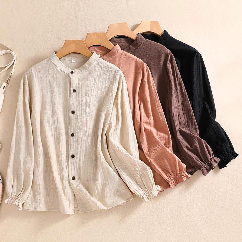 Breezy Artisan Crinkle Cotton Blend Tunic Blouse