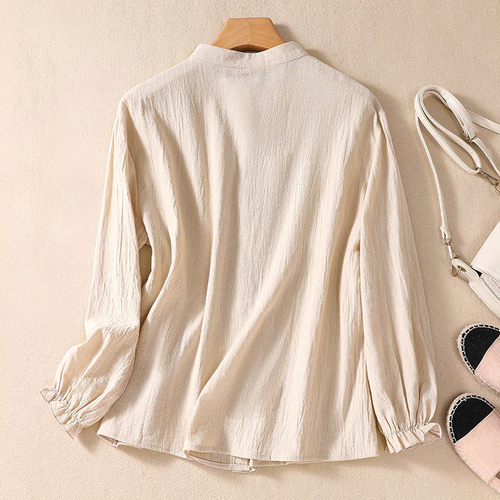 Breezy Artisan Crinkle Cotton Blend Tunic Blouse