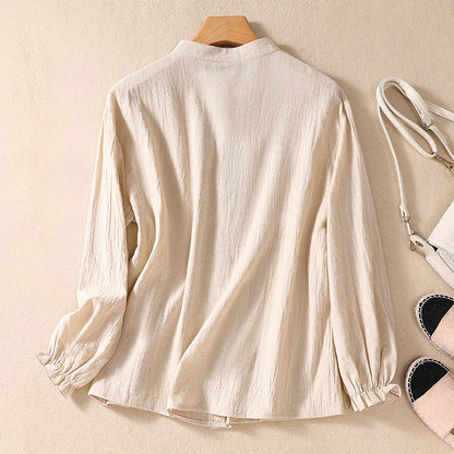 Breezy Artisan Crinkle Cotton Blend Tunic Blouse