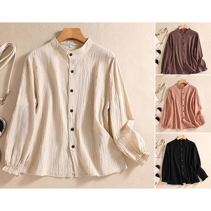 Breezy Artisan Crinkle Cotton Blend Tunic Blouse