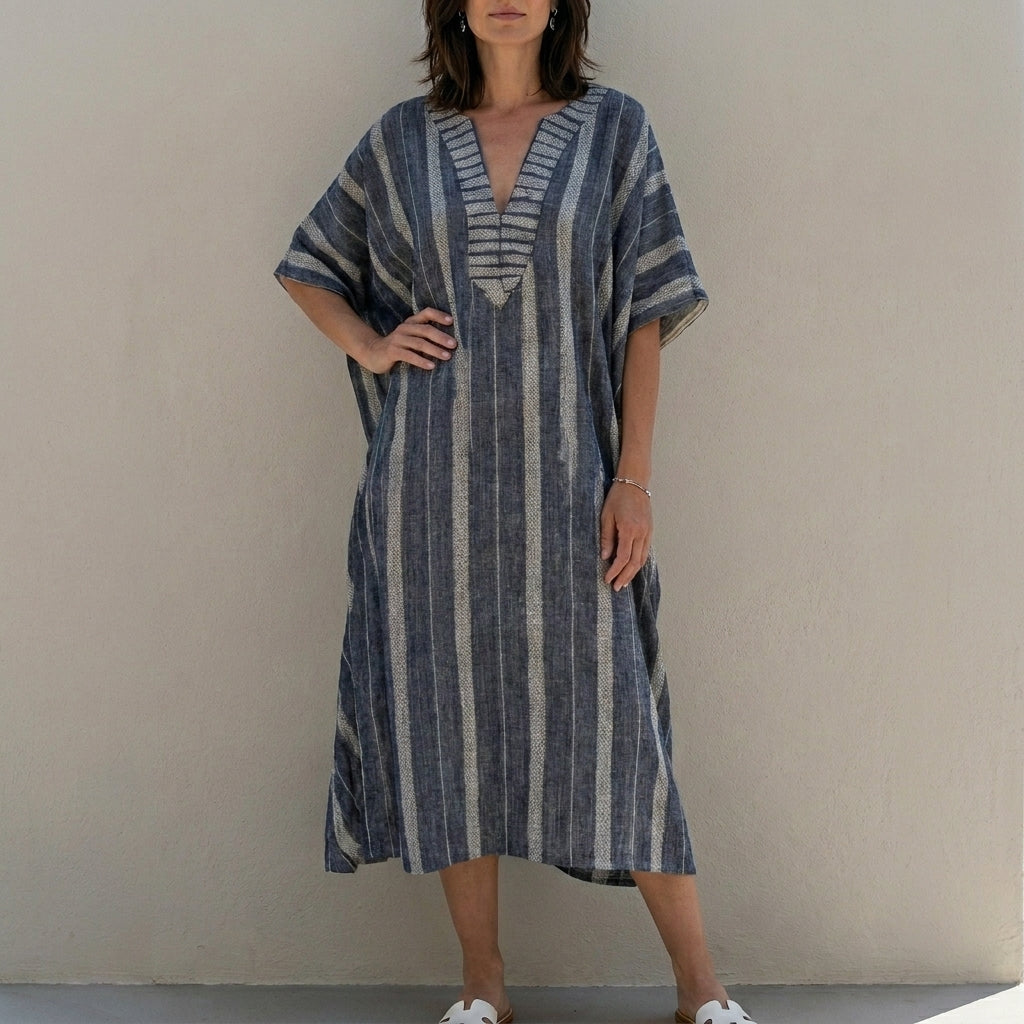 Relaxed Striped Caftan Maxi Dress for Coastal Escapes