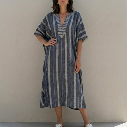 Relaxed Striped Caftan Maxi Dress for Coastal Escapes