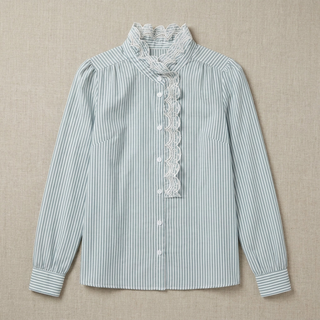 Tailored Embroidered Petal-Edge Stand-Collar Shirt