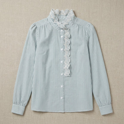 Tailored Embroidered Petal-Edge Stand-Collar Shirt