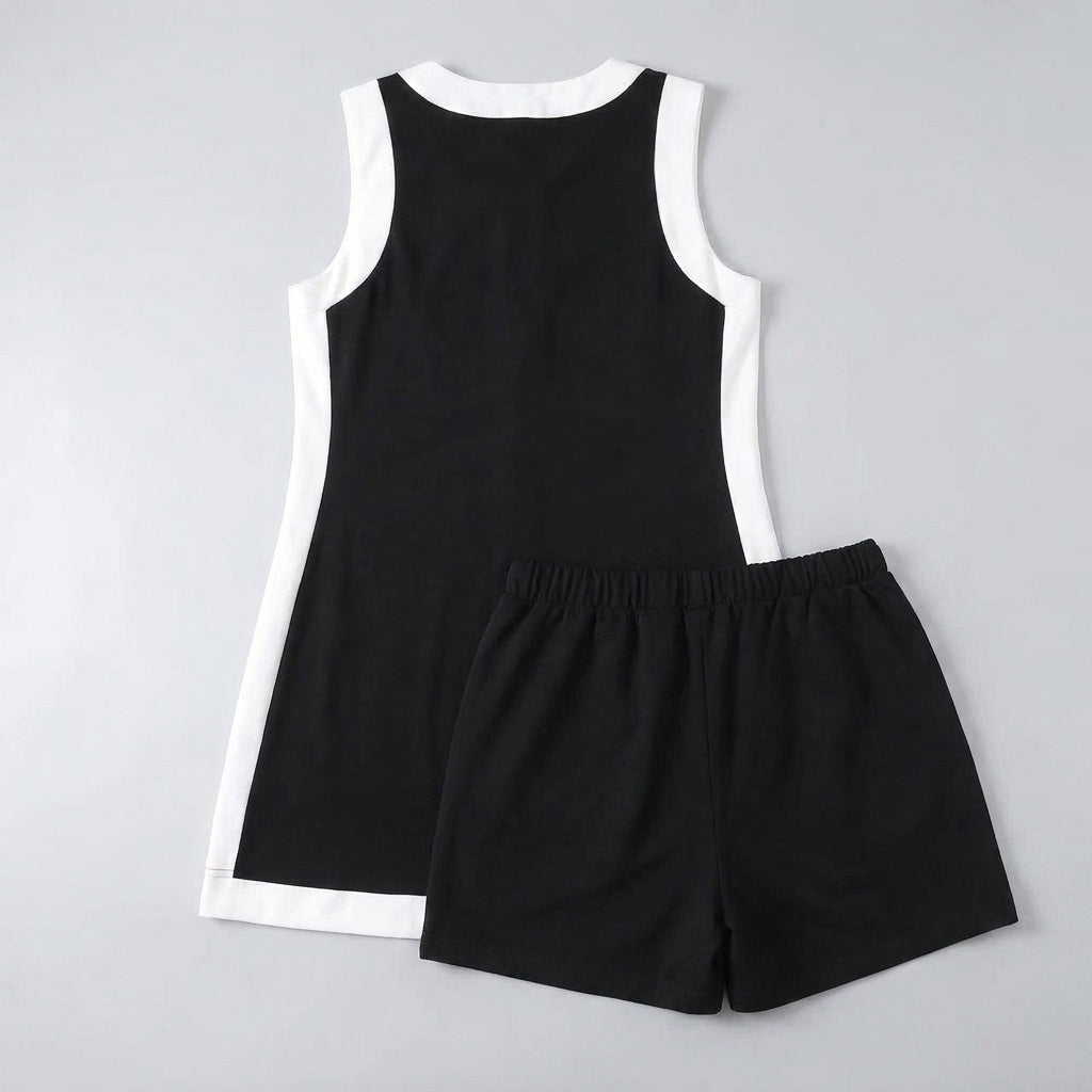 Women's A-Line 2-Piece Mini Dress and Short Set with Contrast Trim and Side Slits