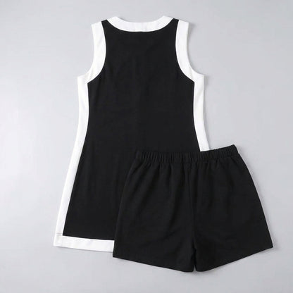 Women's A-Line 2-Piece Mini Dress and Short Set with Contrast Trim and Side Slits