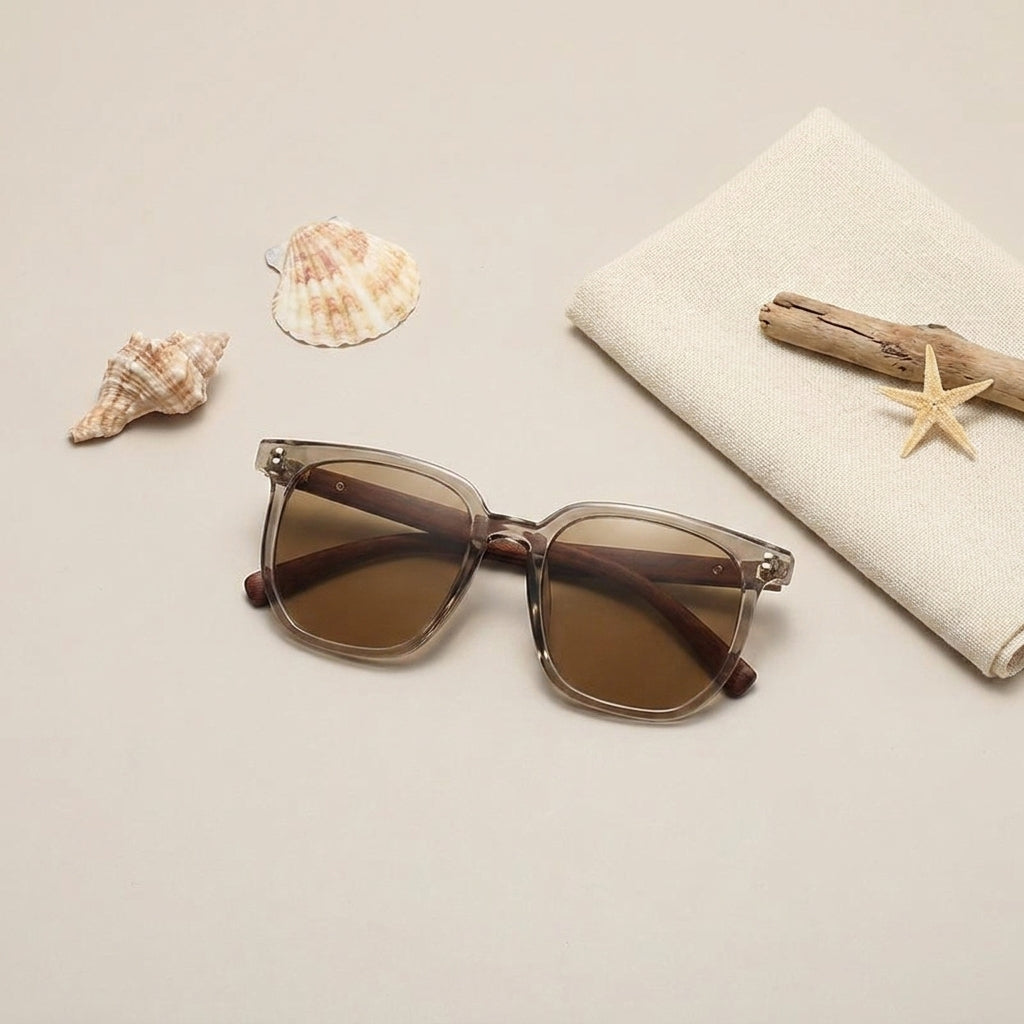 Elara Wood Accent Square Sunglasses