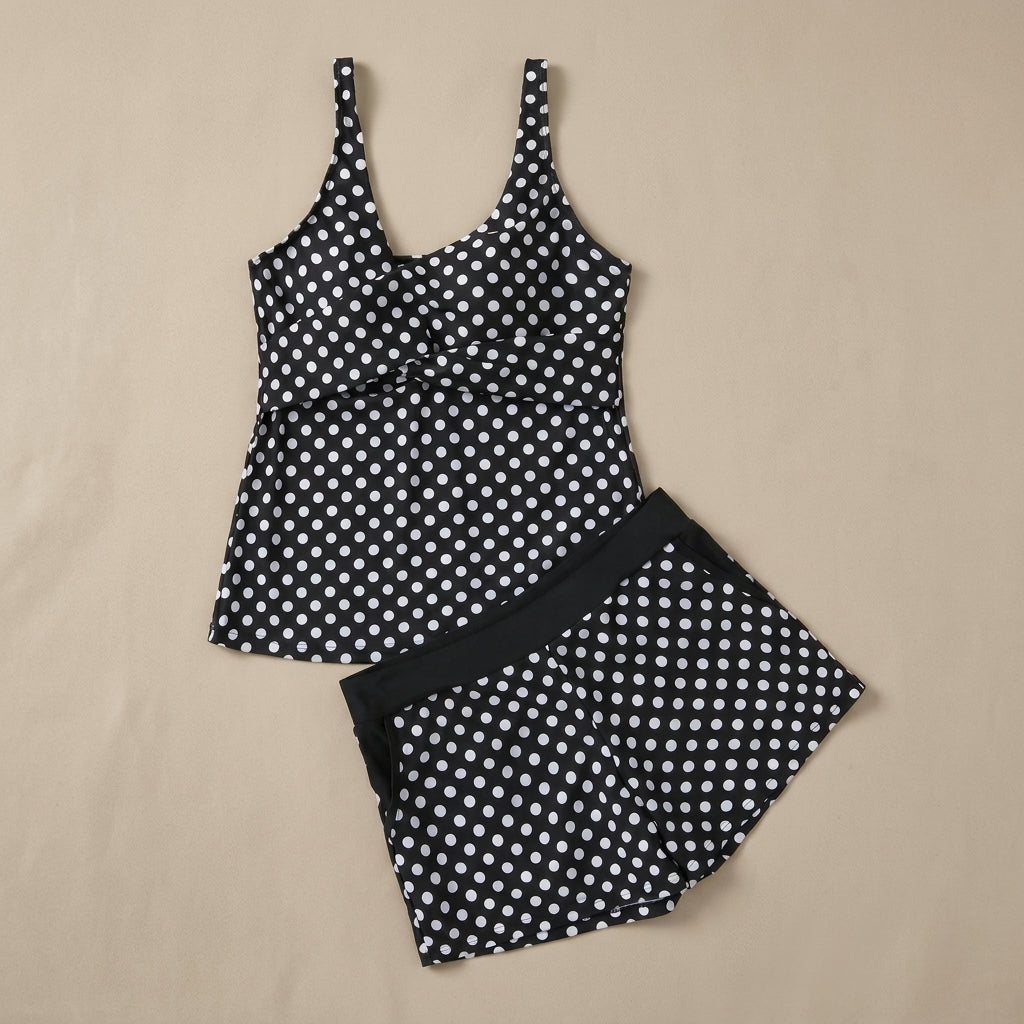 Figure-Flattering V-Neck Tankini with Coordinated Swim Shorts