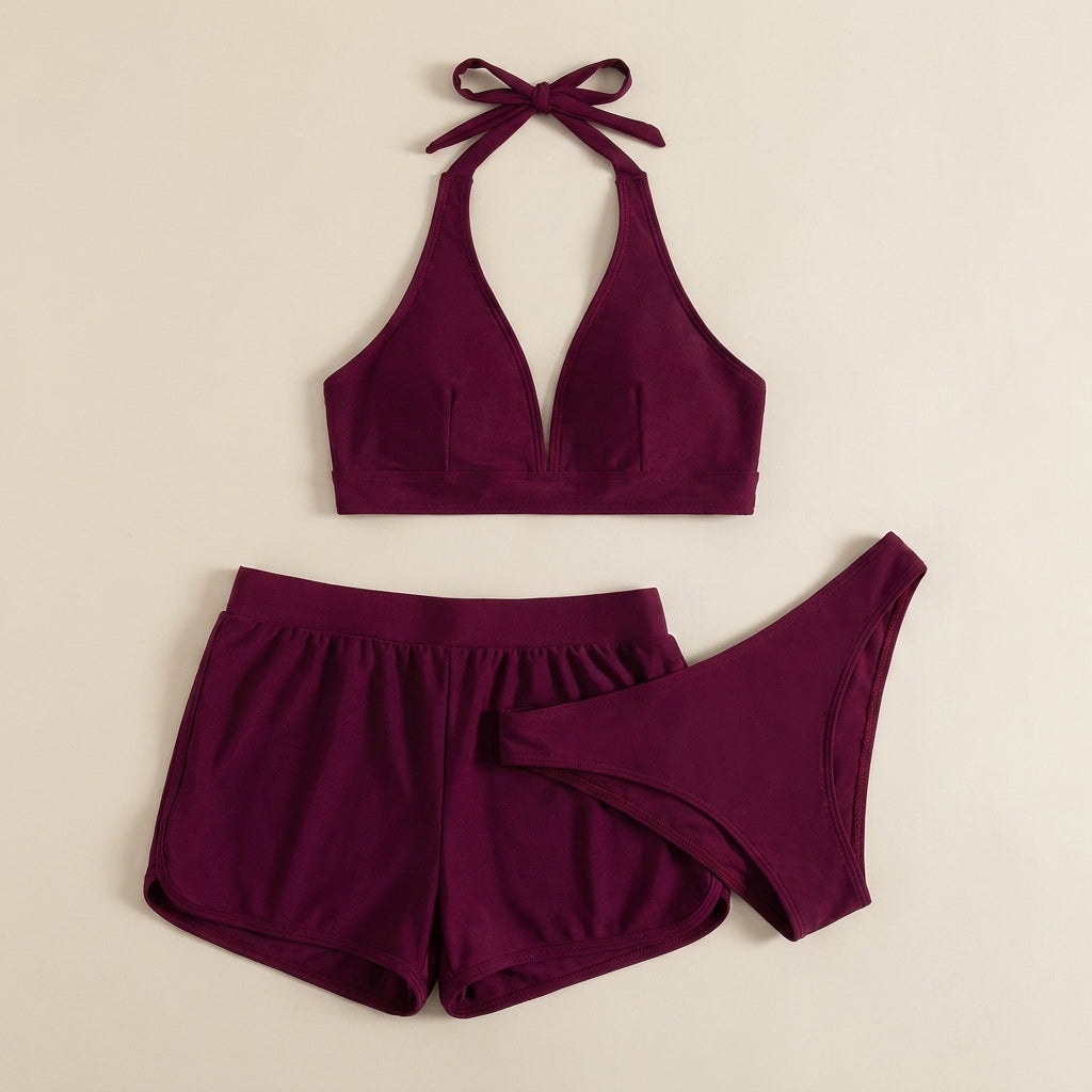 Coastal Escape Halter Bikini and Relaxed Swim Short Set