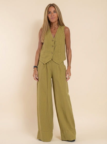 Tailored Linen-Texture Vest and Wide-Leg Trouser Co-ord Set