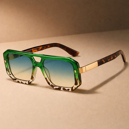 Oversized Geometric Sunglasses with Double Bridge and Metallic Detail