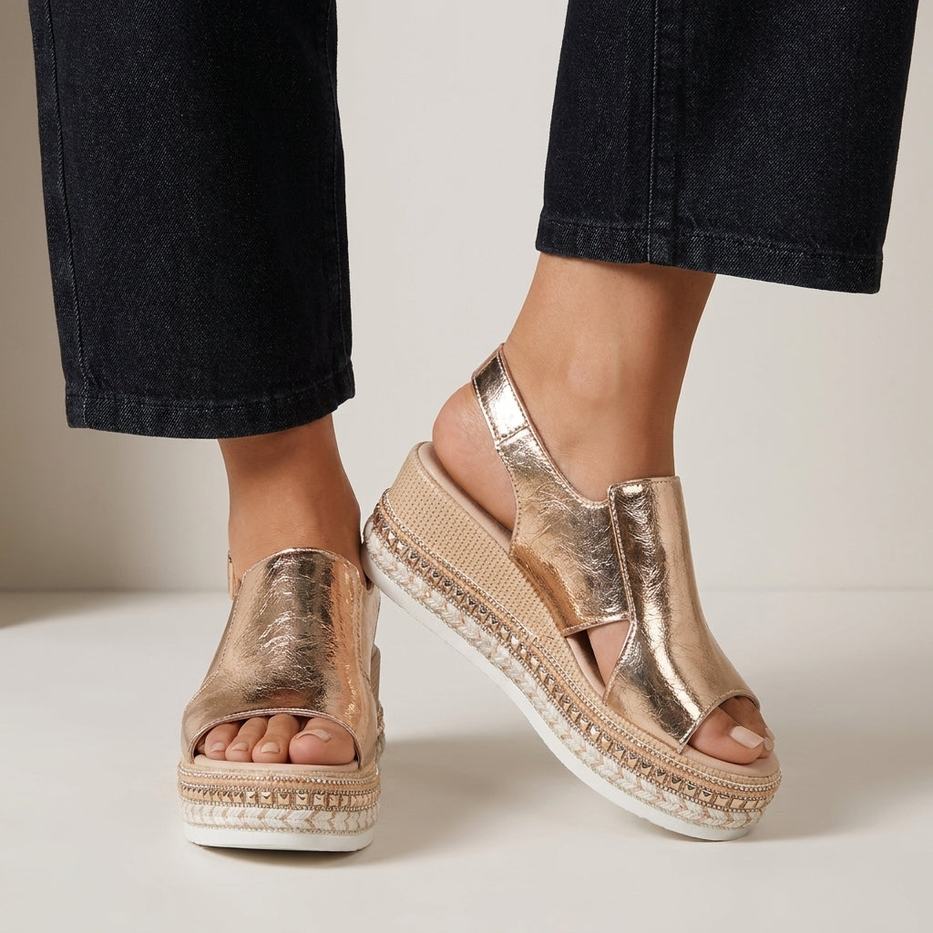 Elevated Metallic Platform Slingback Comfort Sandals