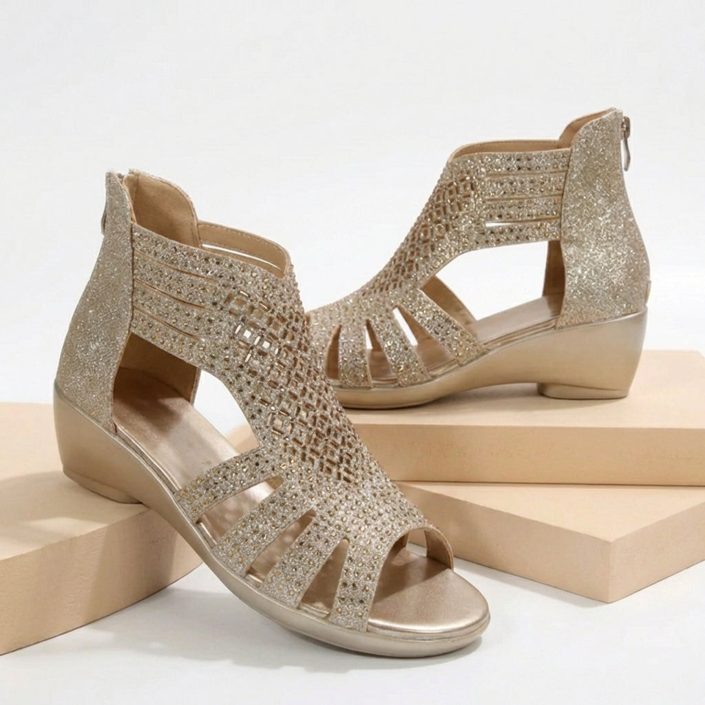 Modern Cut-Out Wedge Sandals with Back Zipper