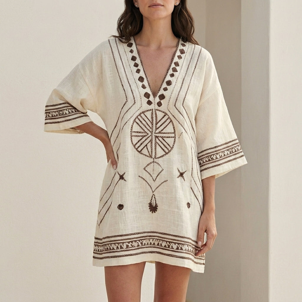 Mediterranean Escape Embroidered Resort Mini Dress