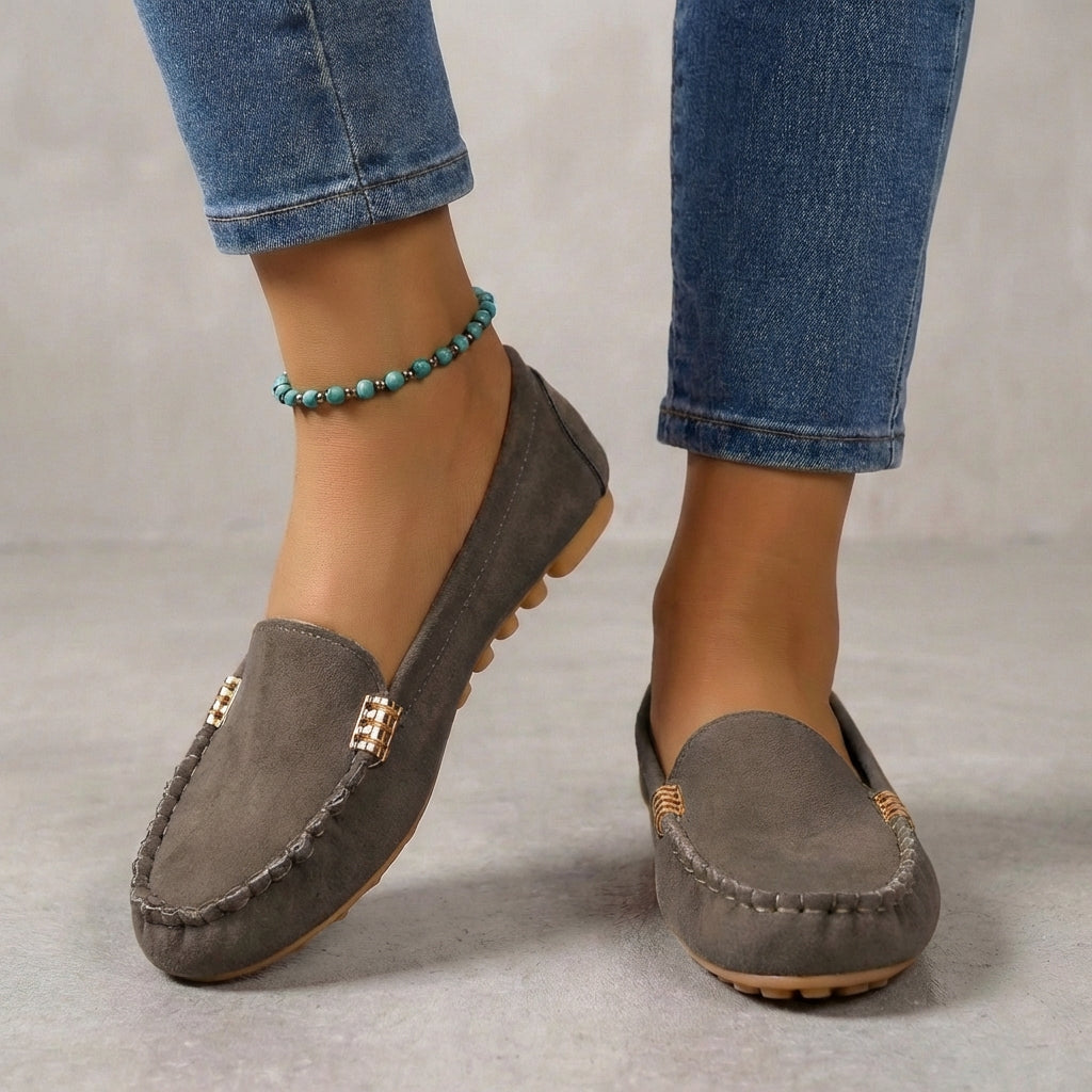 Classic Suede Driving Orthopedic Moccasins with Metallic Accents