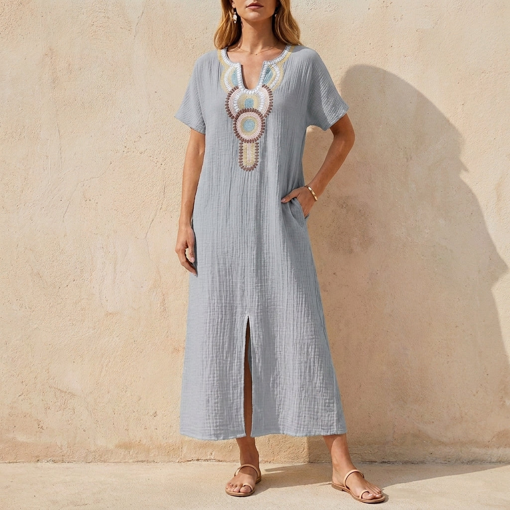 Embellished Bohemian Caftan MIdi Dress for Resort Escapes
