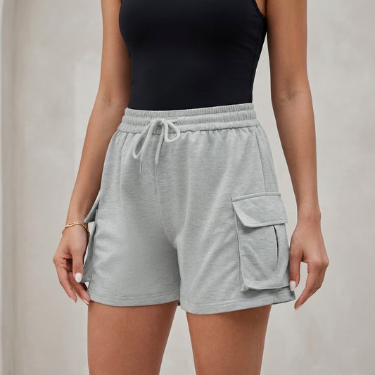 High-Waisted Loose Fit Cargo Shorts with Drawstring and Flap Pockets