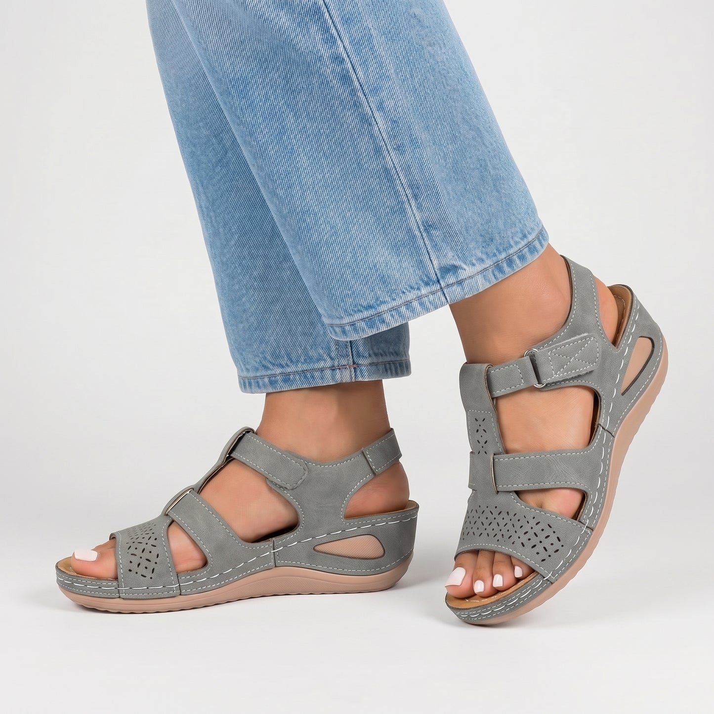 Elevated Platform Wedge Sandals with Laser-Cut Cross-Strap and Cushioned Sole for Everyday Comfort
