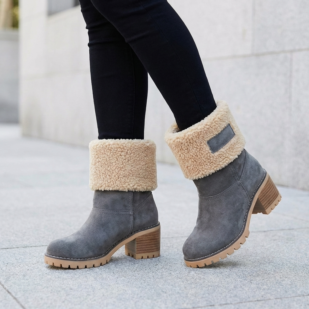 Mid-Calf Fur-Lined Boots with Lug Sole and Block Heel